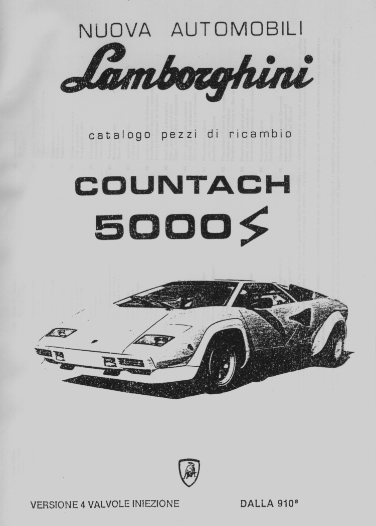 4 Valve LAMBORGHINI Countach 5000 4v Car Parts manual Catalogue Book Paper 